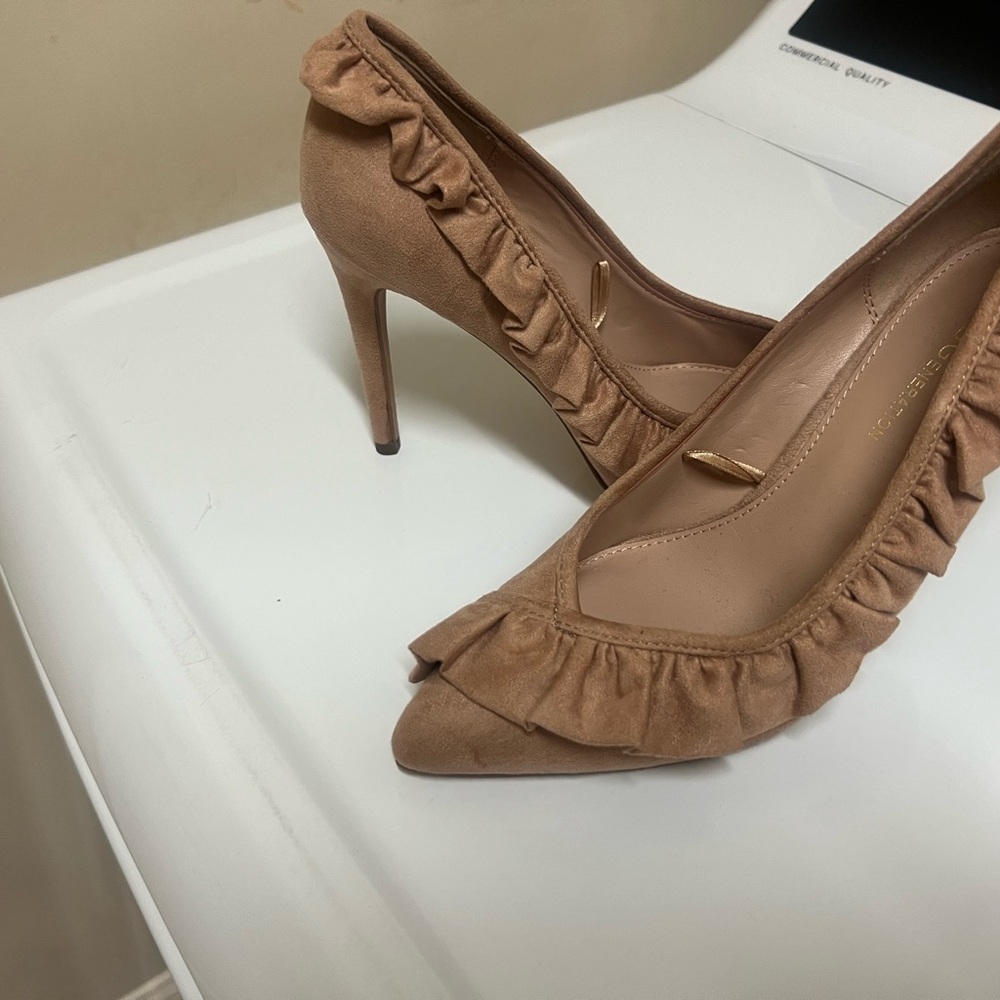 BCBGeneration Tan Stiletto Heels with Ruffle Detail